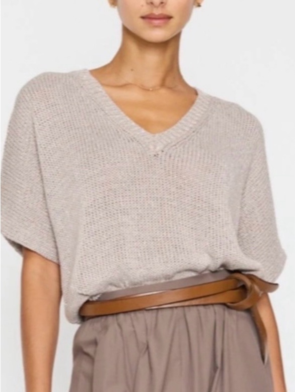 Brochu Walker Taupe V-Neck Knit Tee Sweater
